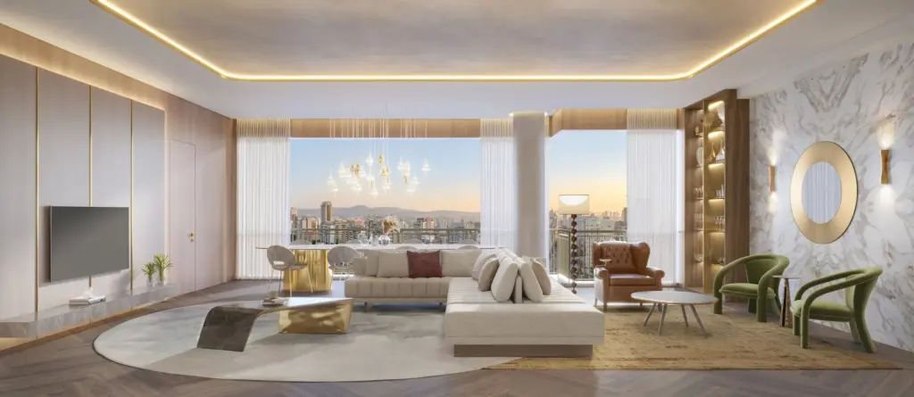 Living Do Apartamento De 177 M² Do The Palace Royal, Perspectiva Ilustrada