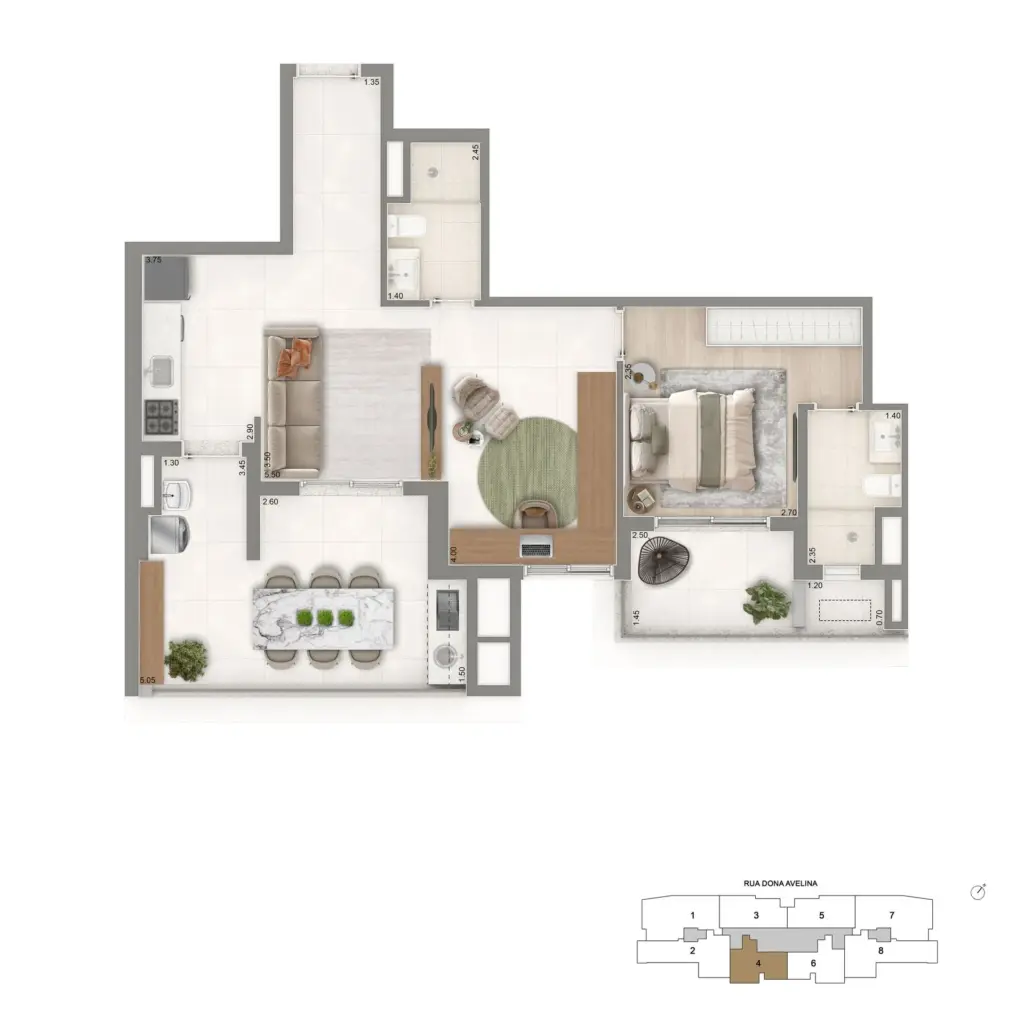 Planta Opção De 76 M² Com 1 Suíte, Cozinha Aberta E Escritório Do The Palace Oasis