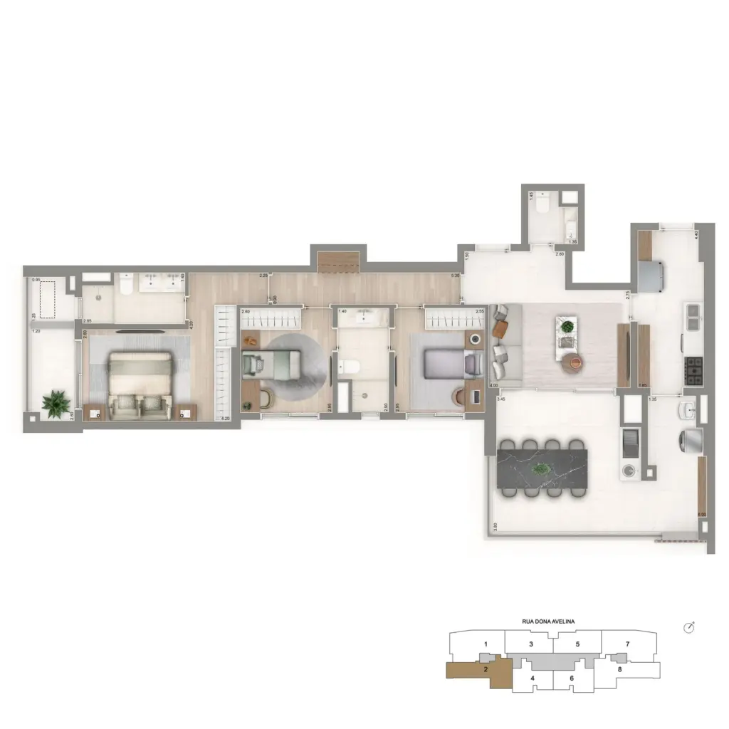 Planta Padrão De 112 M² Com 3 Dormitórios Do The Palace Oasis