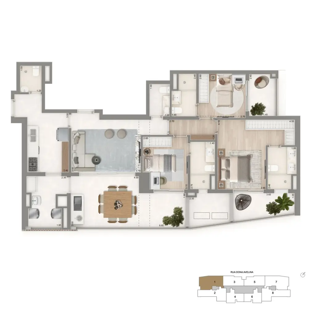 Planta Padrão De 129 M² Com 3 Suítes Do The Palace Oasis