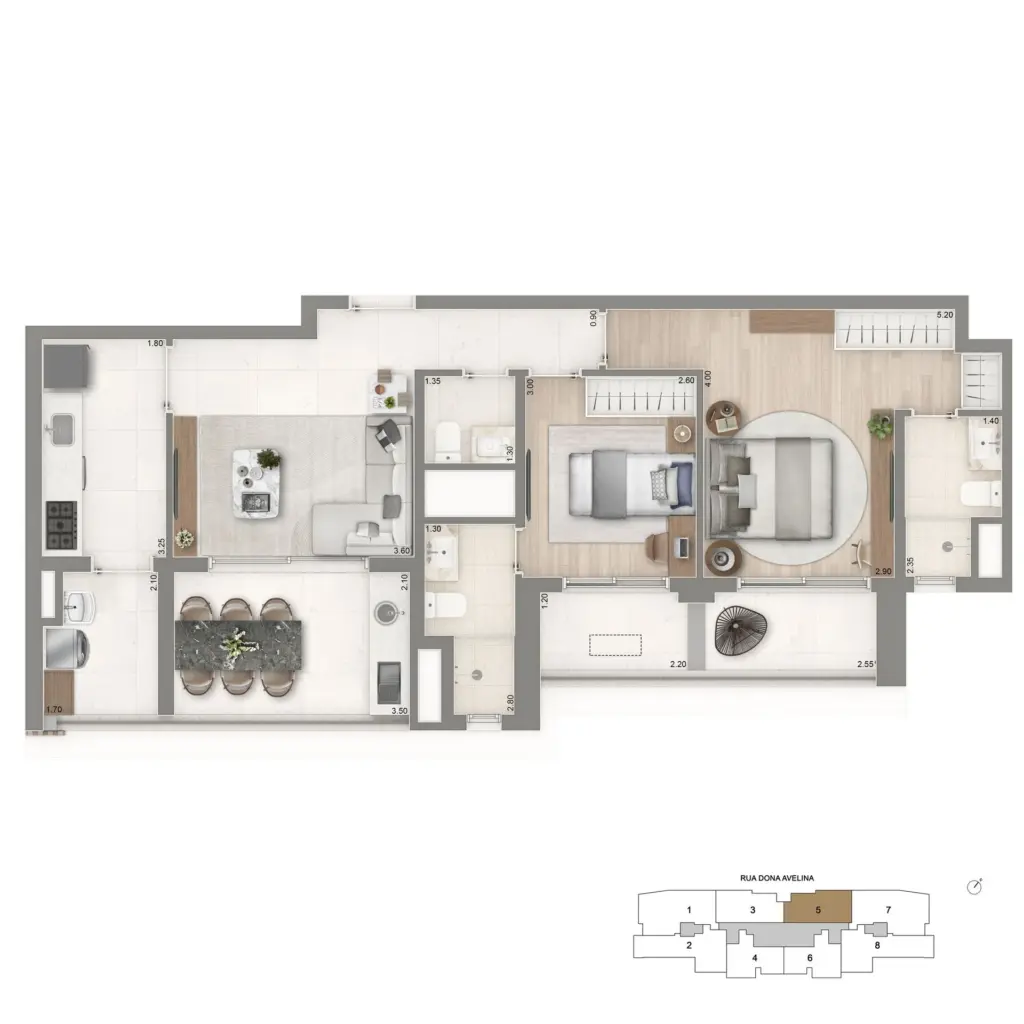 Planta Padrão De 83 M² Com 2 Suítes Do The Palace Oasis