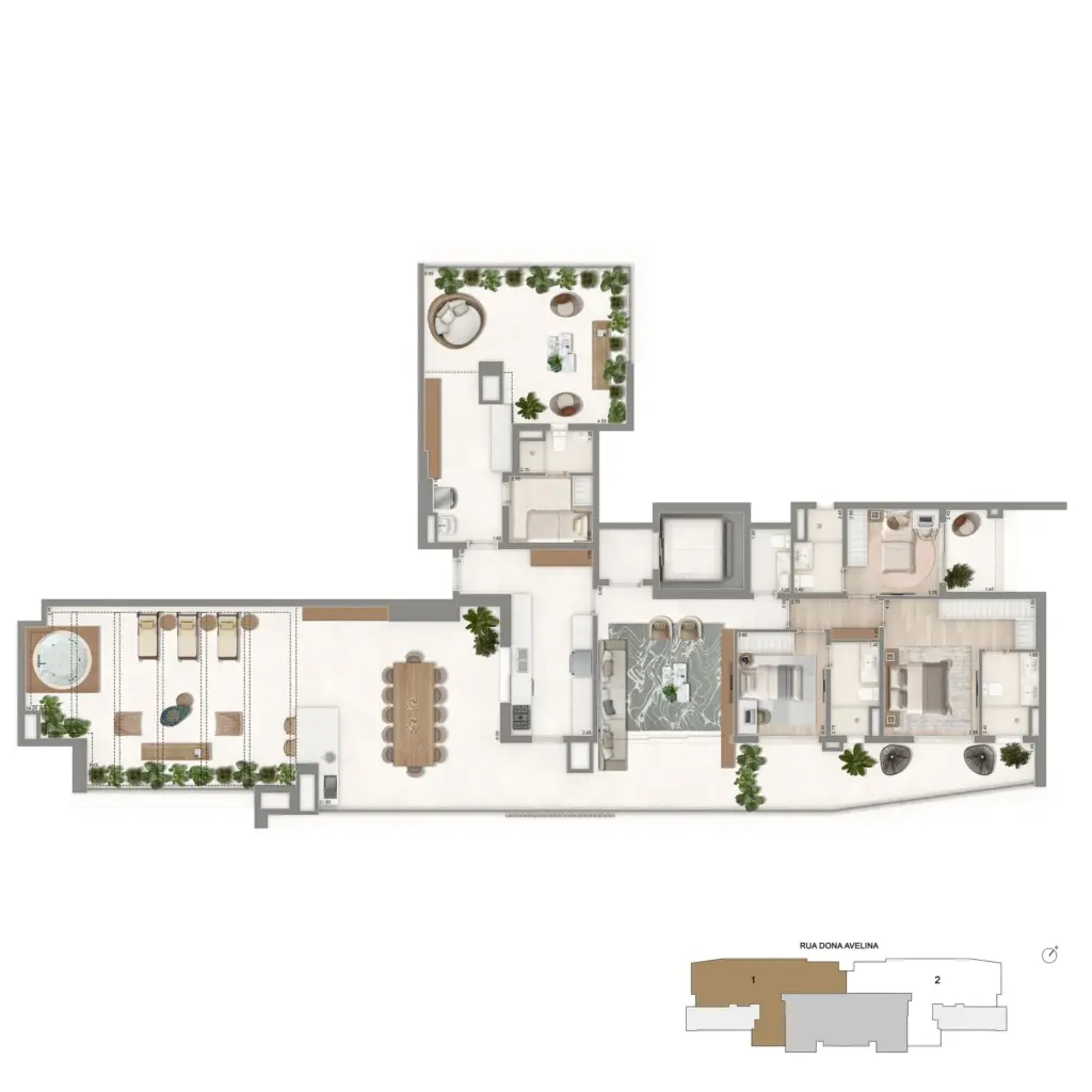 Planta Da Penthouse De 264 M² Com 3 Suítes Do The Palace Oasis